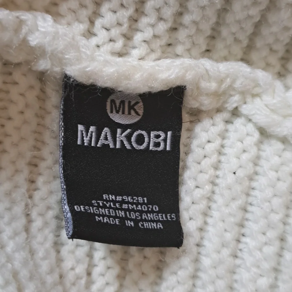 Makobi Men’s Streetwear Sweater Cable Knit Zip Cardigan Cream Hooded Pockets XL - Picture 8 of 15